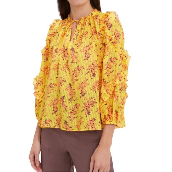 Ulla Johnson Yellow Floral Ruffle Blouse